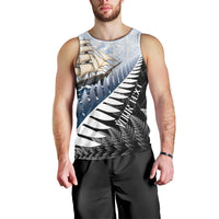 Personalised New Zealand Pakeha Men Tank Top Kiwi Silver Fern and Sailing Ship Compass LT14 - Polynesian Pride