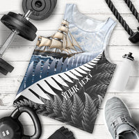Personalised New Zealand Pakeha Men Tank Top Kiwi Silver Fern and Sailing Ship Compass LT14 - Polynesian Pride