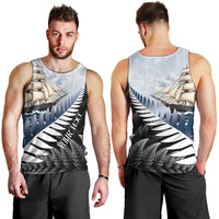 Personalised New Zealand Pakeha Men Tank Top Kiwi Silver Fern and Sailing Ship Compass LT14 - Polynesian Pride