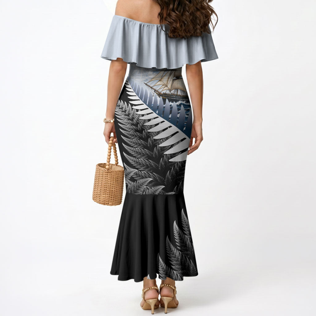 Personalised New Zealand Pakeha Mermaid Dress Kiwi Silver Fern and Sailing Ship Compass LT14 - Polynesian Pride