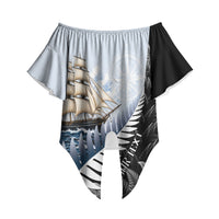 Personalised New Zealand Pakeha Off Shoulder Wrap Waist Top Kiwi Silver Fern and Sailing Ship Compass LT14 - Polynesian Pride