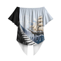 Personalised New Zealand Pakeha Off Shoulder Wrap Waist Top Kiwi Silver Fern and Sailing Ship Compass LT14 - Polynesian Pride