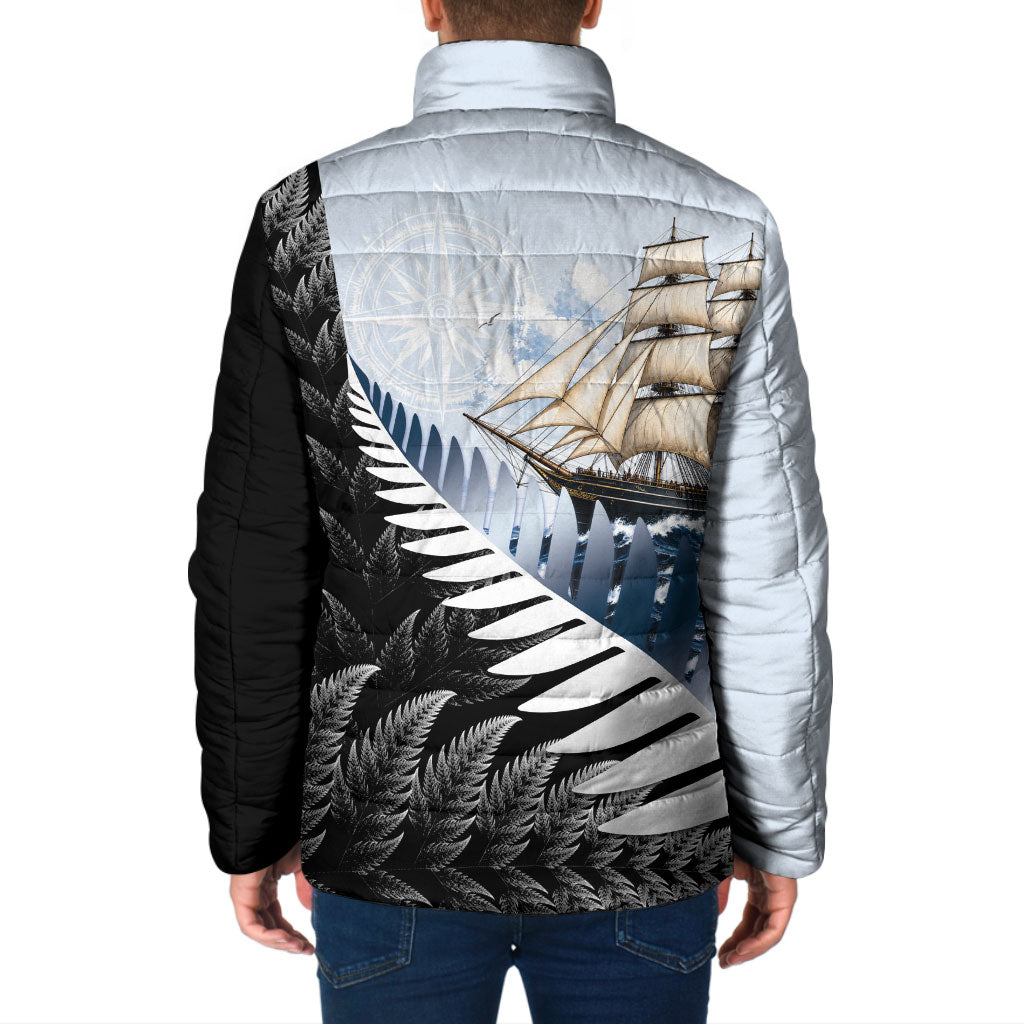 Personalised New Zealand Pakeha Padded Jacket Kiwi Silver Fern and Sailing Ship Compass LT14 - Polynesian Pride