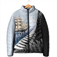 Personalised New Zealand Pakeha Padded Jacket Kiwi Silver Fern and Sailing Ship Compass LT14 - Polynesian Pride