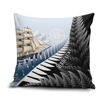 Personalised New Zealand Pakeha Pillow Cover Kiwi Silver Fern and Sailing Ship Compass LT14 Blue - Polynesian Pride