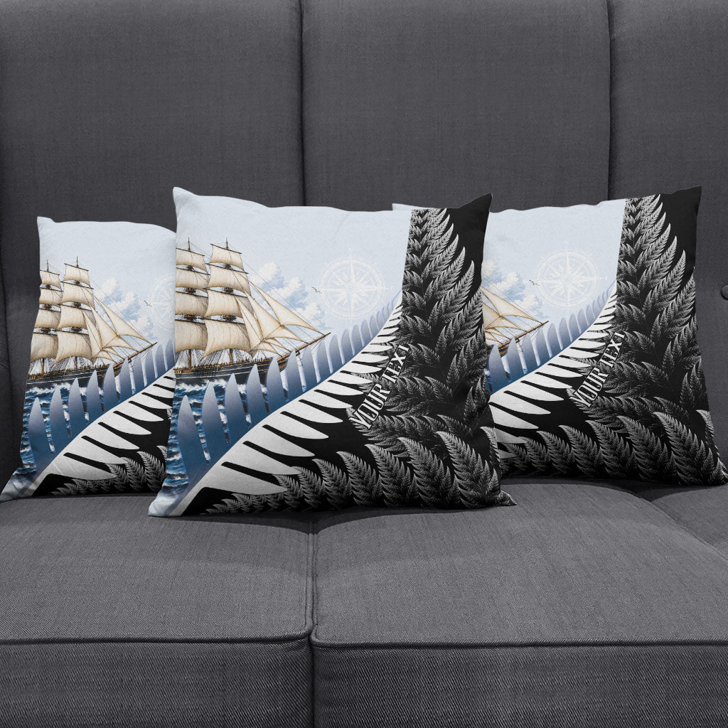 Personalised New Zealand Pakeha Pillow Cover Kiwi Silver Fern and Sailing Ship Compass LT14 - Polynesian Pride