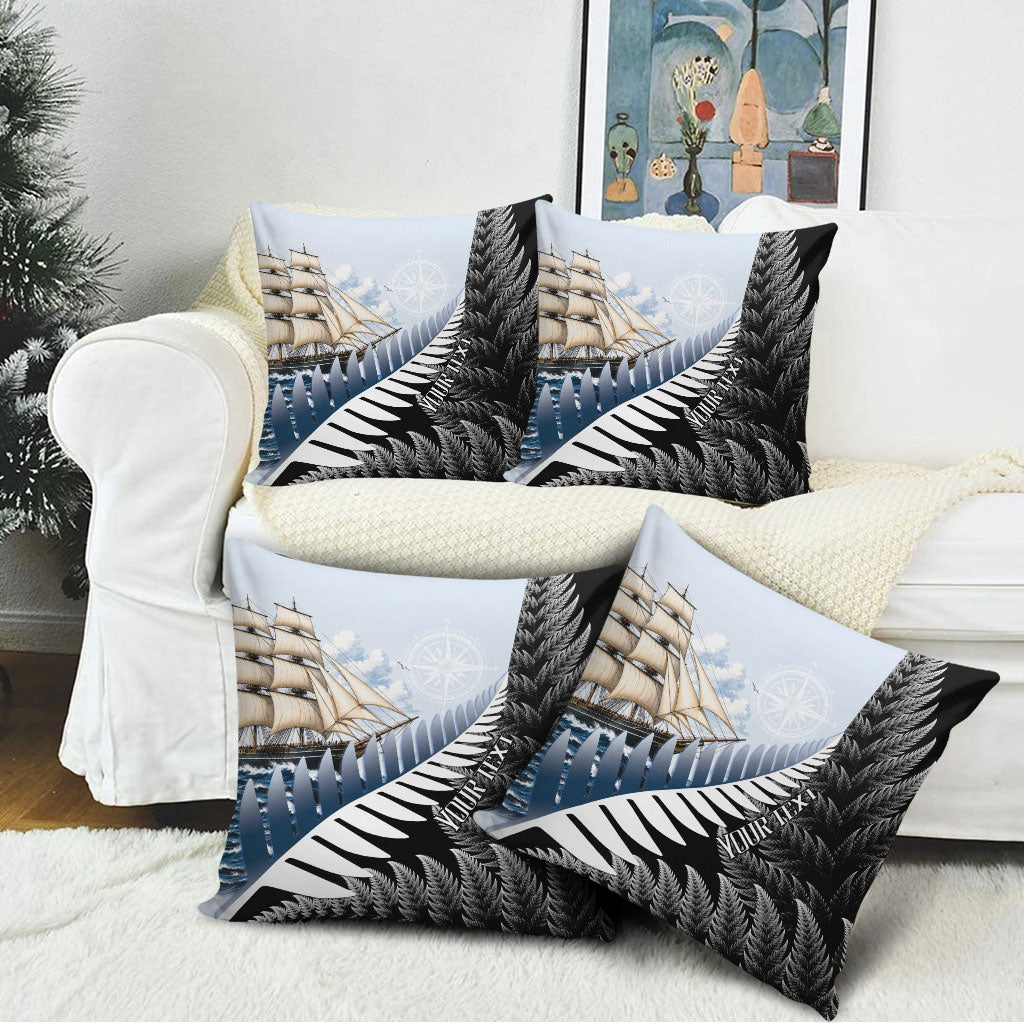 Personalised New Zealand Pakeha Pillow Cover Kiwi Silver Fern and Sailing Ship Compass LT14 - Polynesian Pride