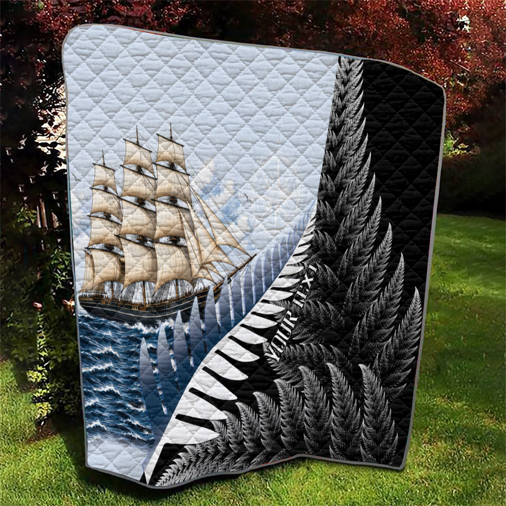 Personalised New Zealand Pakeha Quilt Kiwi Silver Fern and Sailing Ship Compass LT14 - Polynesian Pride