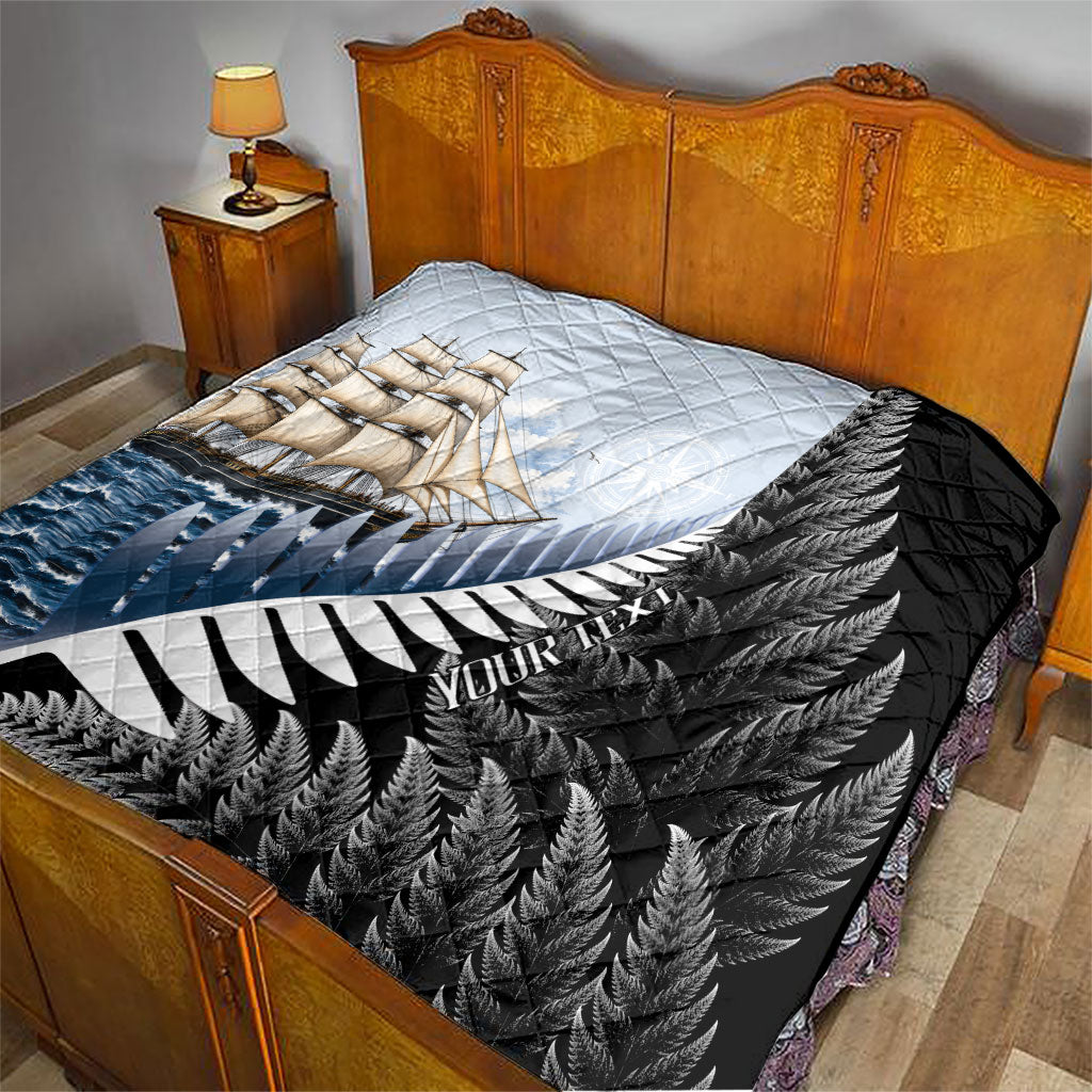 Personalised New Zealand Pakeha Quilt Kiwi Silver Fern and Sailing Ship Compass LT14 - Polynesian Pride