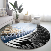 Personalised New Zealand Pakeha Round Carpet Kiwi Silver Fern and Sailing Ship Compass LT14 - Polynesian Pride