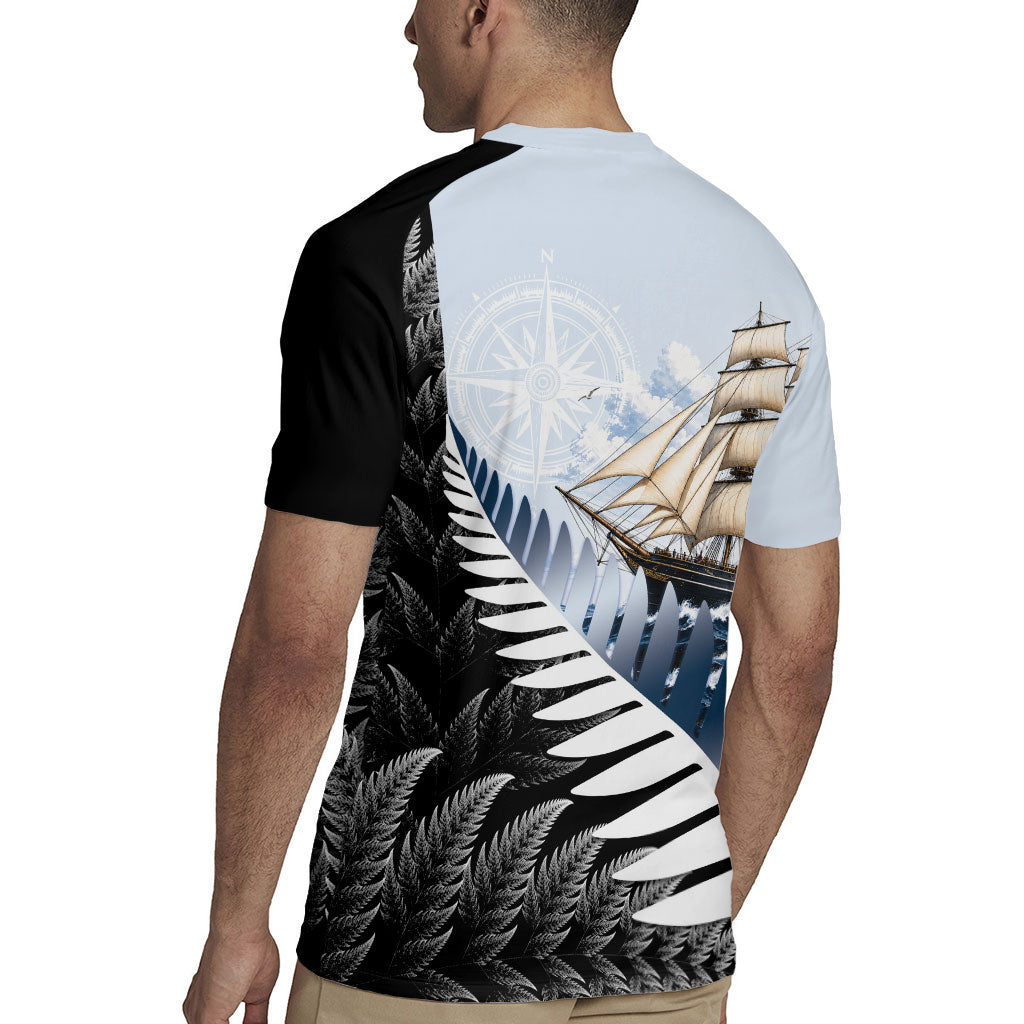 Personalised New Zealand Pakeha Rugby Jersey Kiwi Silver Fern and Sailing Ship Compass LT14 - Polynesian Pride