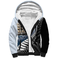 Personalised New Zealand Pakeha Sherpa Hoodie Kiwi Silver Fern and Sailing Ship Compass LT14 Unisex Blue - Polynesian Pride
