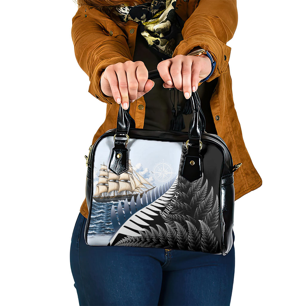 Personalised New Zealand Pakeha Shoulder Handbag Kiwi Silver Fern and Sailing Ship Compass LT14 One Size Blue - Polynesian Pride