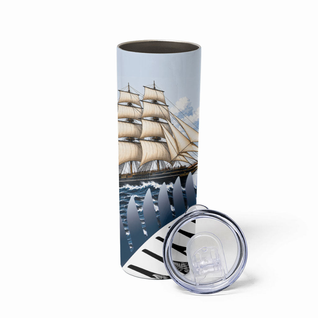 Personalised New Zealand Pakeha Skinny Tumbler Kiwi Silver Fern and Sailing Ship Compass LT14 - Polynesian Pride
