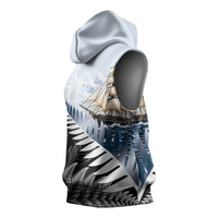 Personalised New Zealand Pakeha Sleeveless Hoodie Kiwi Silver Fern and Sailing Ship Compass LT14 - Polynesian Pride