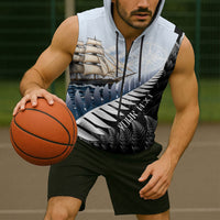 Personalised New Zealand Pakeha Sleeveless Zip Hoodie Kiwi Silver Fern and Sailing Ship Compass LT14 - Polynesian Pride