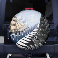Personalised New Zealand Pakeha Spare Tire Cover Kiwi Silver Fern and Sailing Ship Compass LT14 No hole Blue - Polynesian Pride