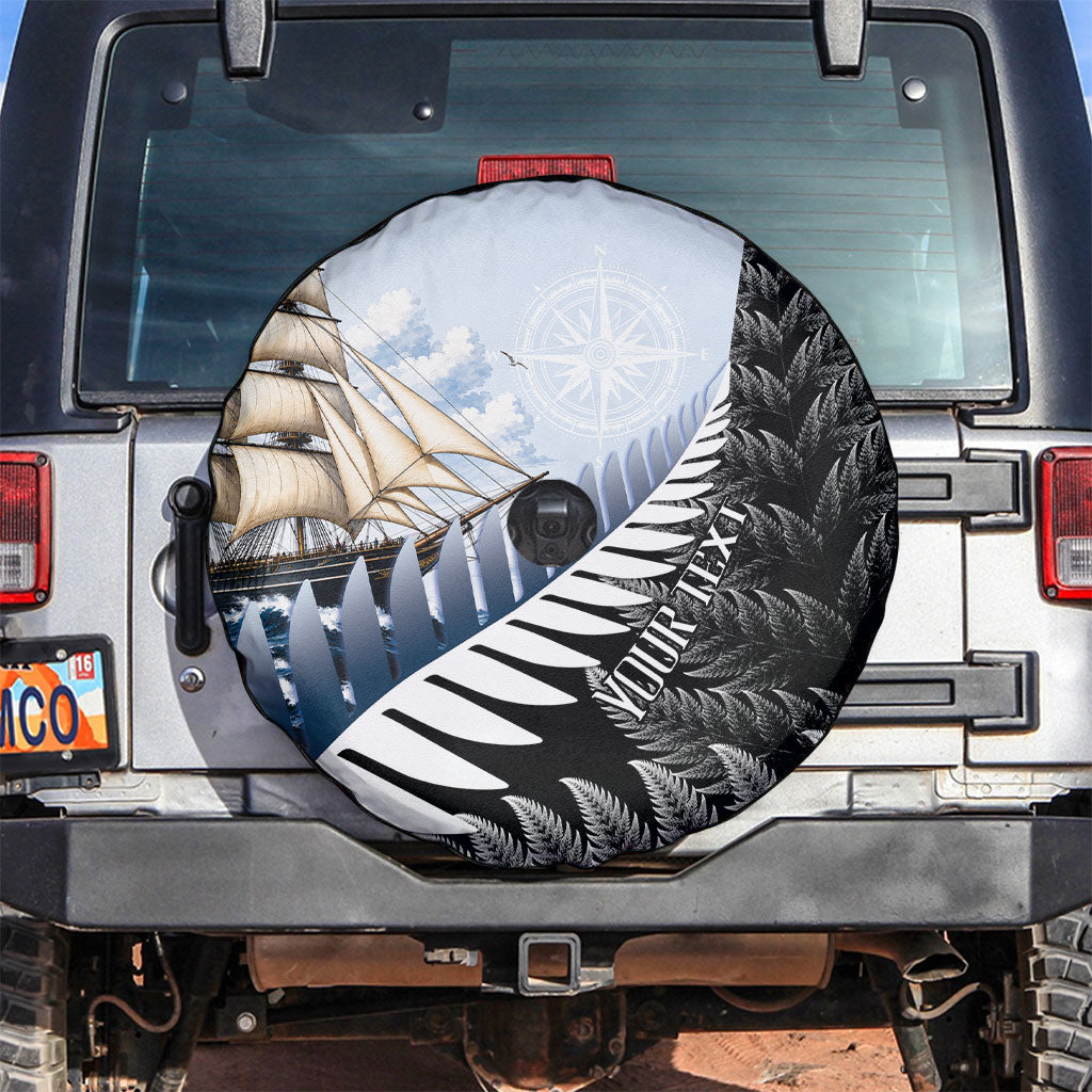 Personalised New Zealand Pakeha Spare Tire Cover Kiwi Silver Fern and Sailing Ship Compass LT14 Blue - Polynesian Pride