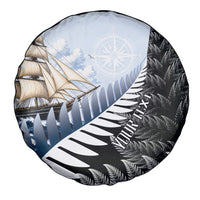 Personalised New Zealand Pakeha Spare Tire Cover Kiwi Silver Fern and Sailing Ship Compass LT14 - Polynesian Pride