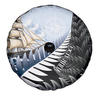 Personalised New Zealand Pakeha Spare Tire Cover Kiwi Silver Fern and Sailing Ship Compass LT14 - Polynesian Pride