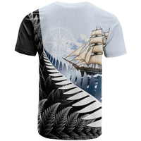 Personalised New Zealand Pakeha T Shirt Kiwi Silver Fern and Sailing Ship Compass LT14 - Polynesian Pride