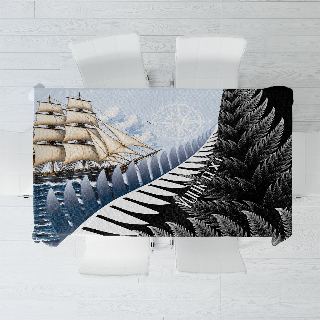 Personalised New Zealand Pakeha Tablecloth Kiwi Silver Fern and Sailing Ship Compass LT14 Blue - Polynesian Pride
