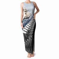 Personalised New Zealand Pakeha Tank Maxi Dress Kiwi Silver Fern and Sailing Ship Compass LT14 Women Blue - Polynesian Pride