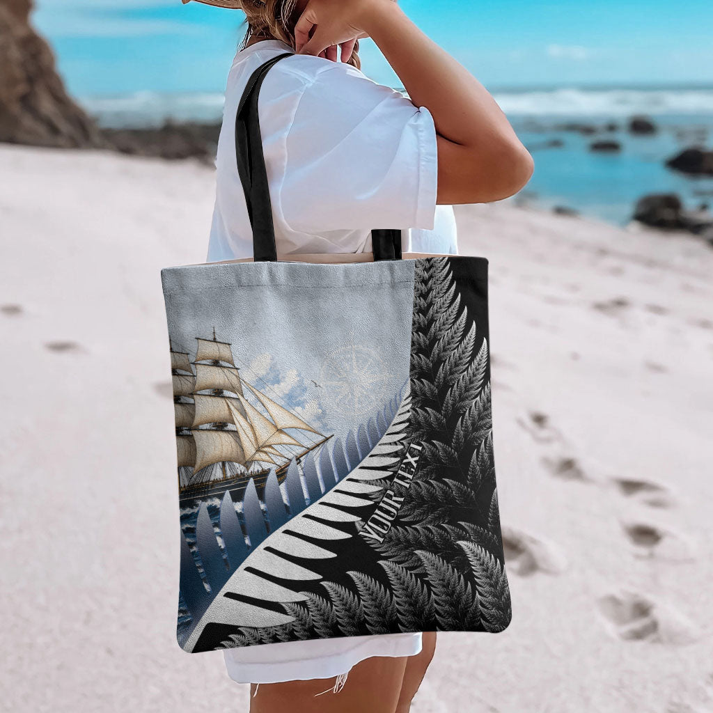 Personalised New Zealand Pakeha Tote Bag Kiwi Silver Fern and Sailing Ship Compass LT14 - Polynesian Pride