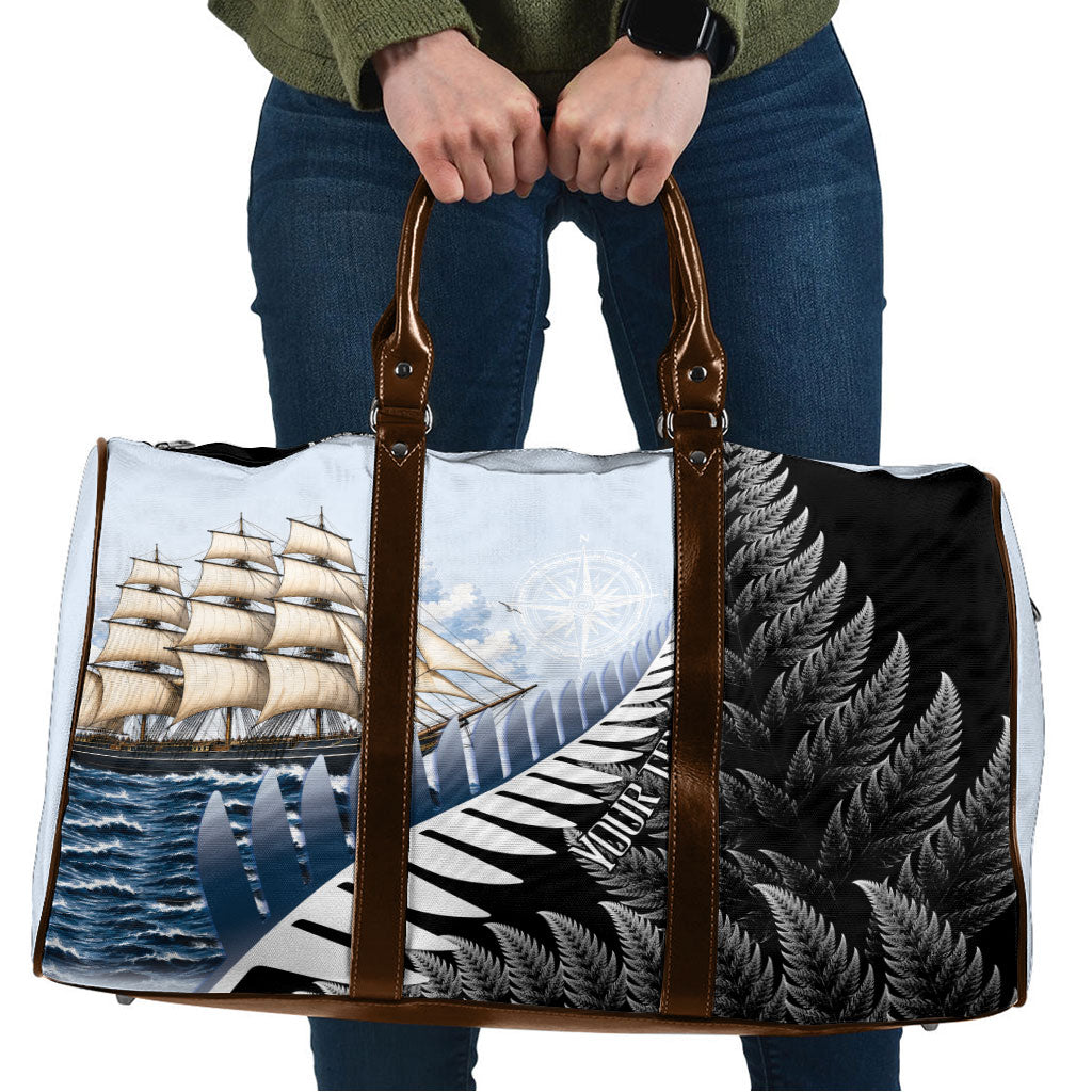 Personalised New Zealand Pakeha Travel Bag Kiwi Silver Fern and Sailing Ship Compass LT14 Blue - Polynesian Pride