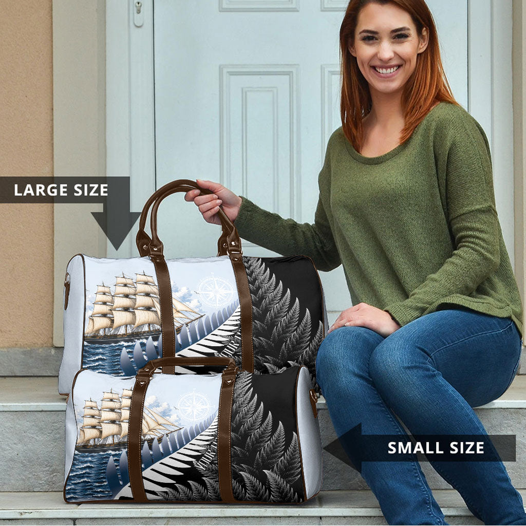 Personalised New Zealand Pakeha Travel Bag Kiwi Silver Fern and Sailing Ship Compass LT14 - Polynesian Pride