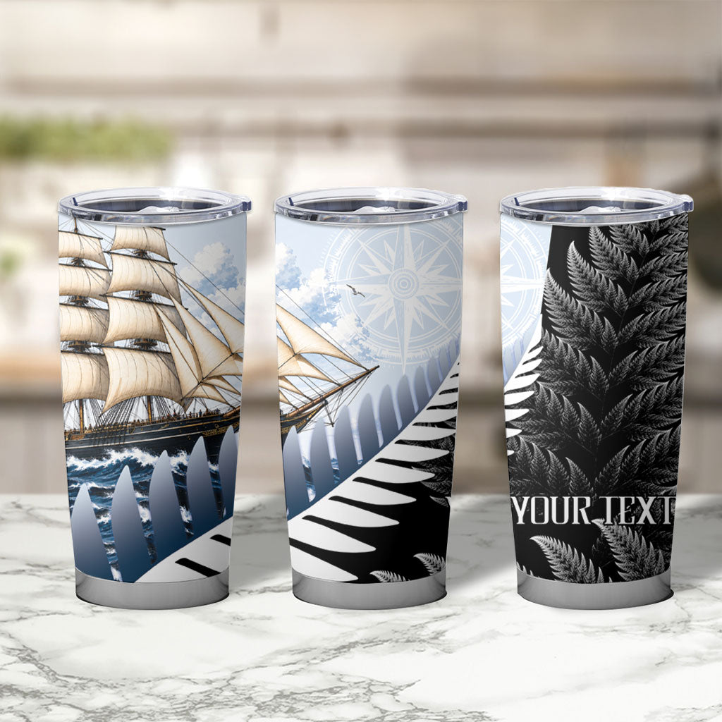 Personalised New Zealand Pakeha Tumbler Cup Kiwi Silver Fern and Sailing Ship Compass LT14 - Polynesian Pride