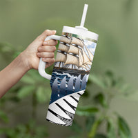 Personalised New Zealand Pakeha Tumbler With Handle Kiwi Silver Fern and Sailing Ship Compass LT14 - Polynesian Pride