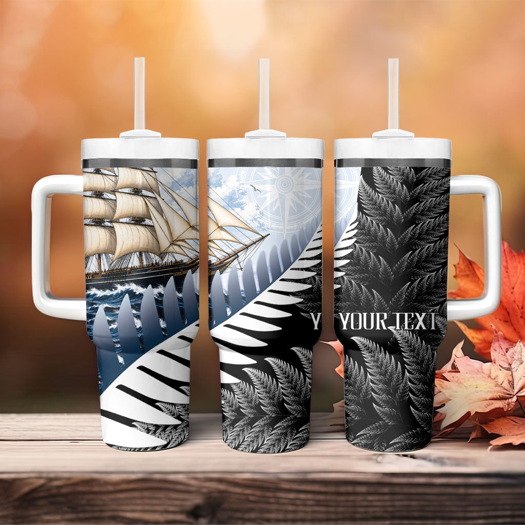 Personalised New Zealand Pakeha Tumbler With Handle Kiwi Silver Fern and Sailing Ship Compass LT14 - Polynesian Pride