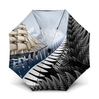 Personalised New Zealand Pakeha Umbrella Kiwi Silver Fern and Sailing Ship Compass LT14 One Size Folded 11.42 inch Opened Diameter 37.4 inch Blue - Polynesian Pride