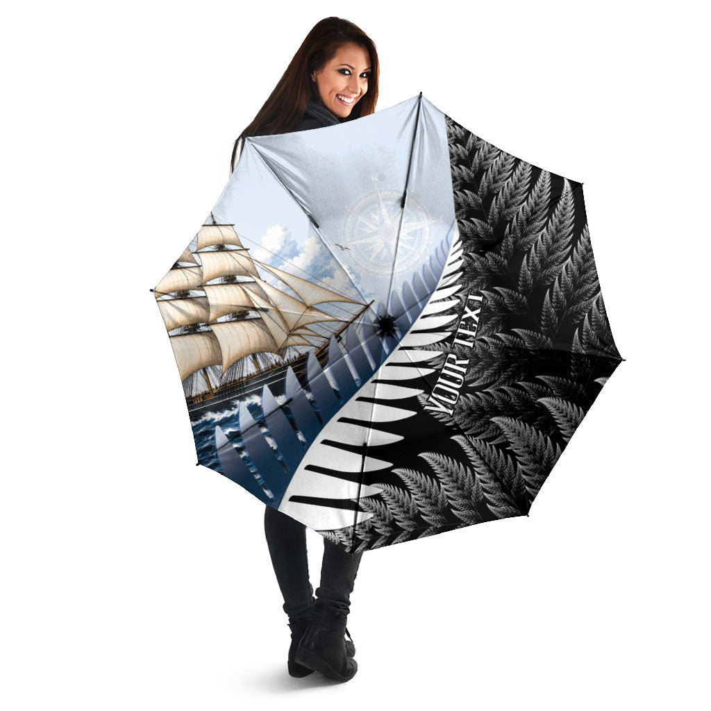 Personalised New Zealand Pakeha Umbrella Kiwi Silver Fern and Sailing Ship Compass LT14 - Polynesian Pride