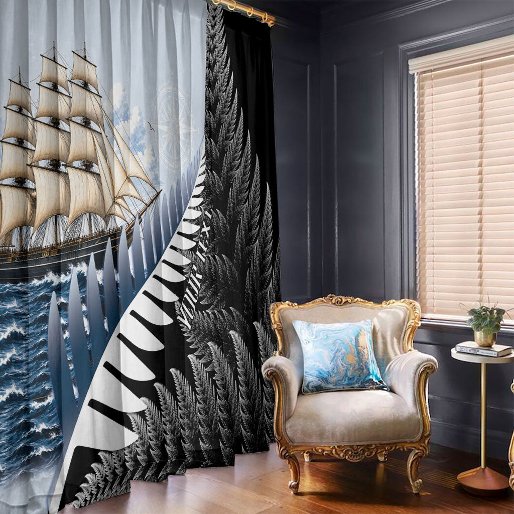 Personalised New Zealand Pakeha Window Curtain Kiwi Silver Fern and Sailing Ship Compass LT14 - Polynesian Pride