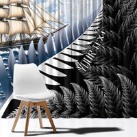 Personalised New Zealand Pakeha Window Curtain Kiwi Silver Fern and Sailing Ship Compass LT14 - Polynesian Pride