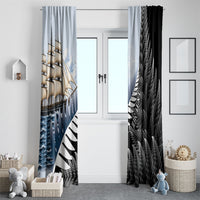 Personalised New Zealand Pakeha Window Curtain Kiwi Silver Fern and Sailing Ship Compass LT14 - Polynesian Pride