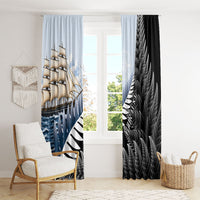 Personalised New Zealand Pakeha Window Curtain Kiwi Silver Fern and Sailing Ship Compass LT14 - Polynesian Pride