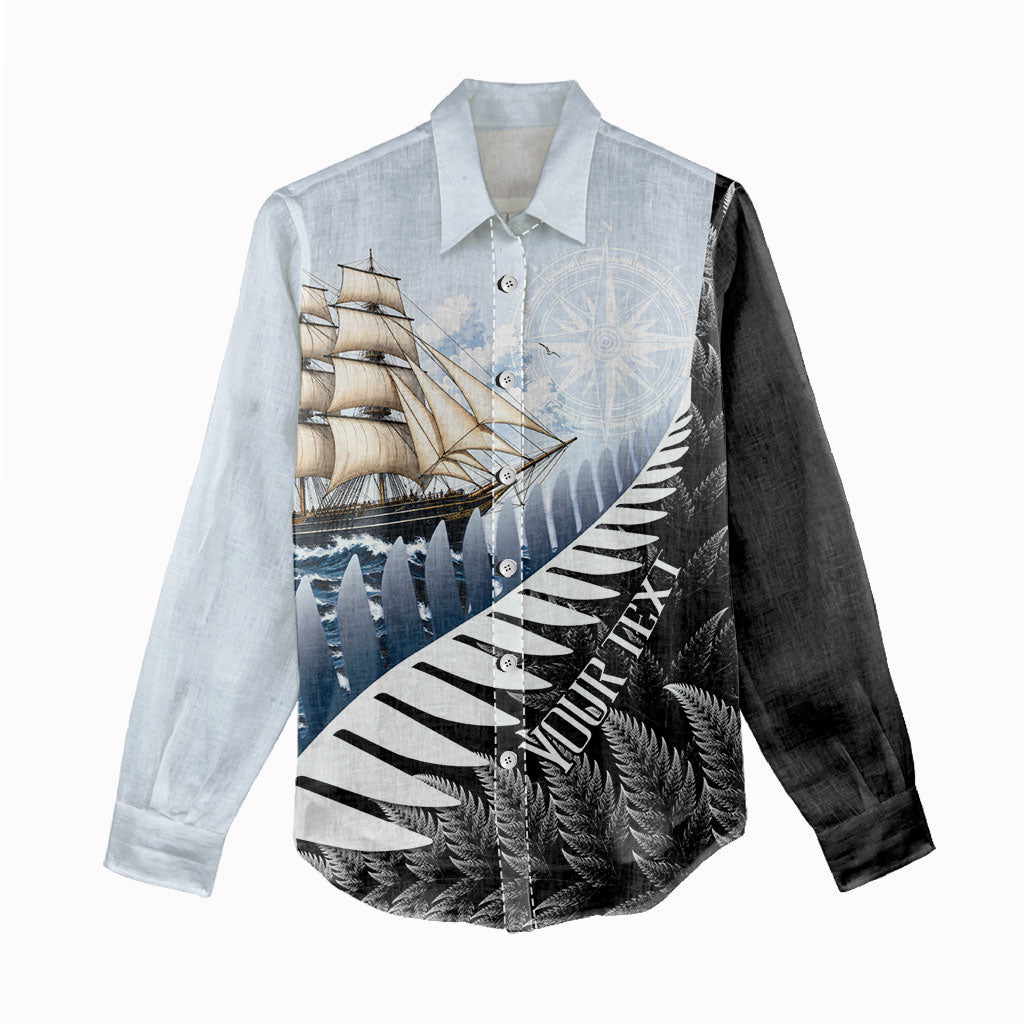 Personalised New Zealand Pakeha Women Casual Shirt Kiwi Silver Fern and Sailing Ship Compass LT14 - Polynesian Pride