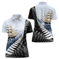 Personalised New Zealand Pakeha Women Polo Shirt Kiwi Silver Fern and Sailing Ship Compass LT14 - Polynesian Pride