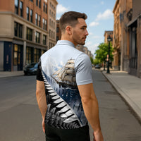 Personalised New Zealand Pakeha Zipper Polo Shirt Kiwi Silver Fern and Sailing Ship Compass LT14 - Polynesian Pride