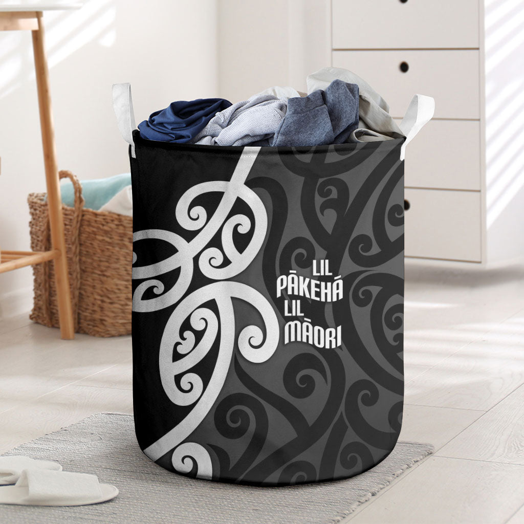 Lil Pakeha Lil Maori New Zealand Laundry Basket Kiwi Proud Mangopare Pattern LT14 Black - Polynesian Pride