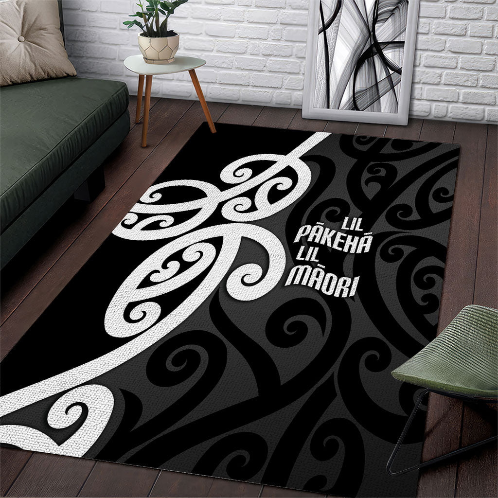 Lil Pakeha Lil Maori New Zealand Area Rug Kiwi Proud Mangopare Pattern LT14 Black - Polynesian Pride