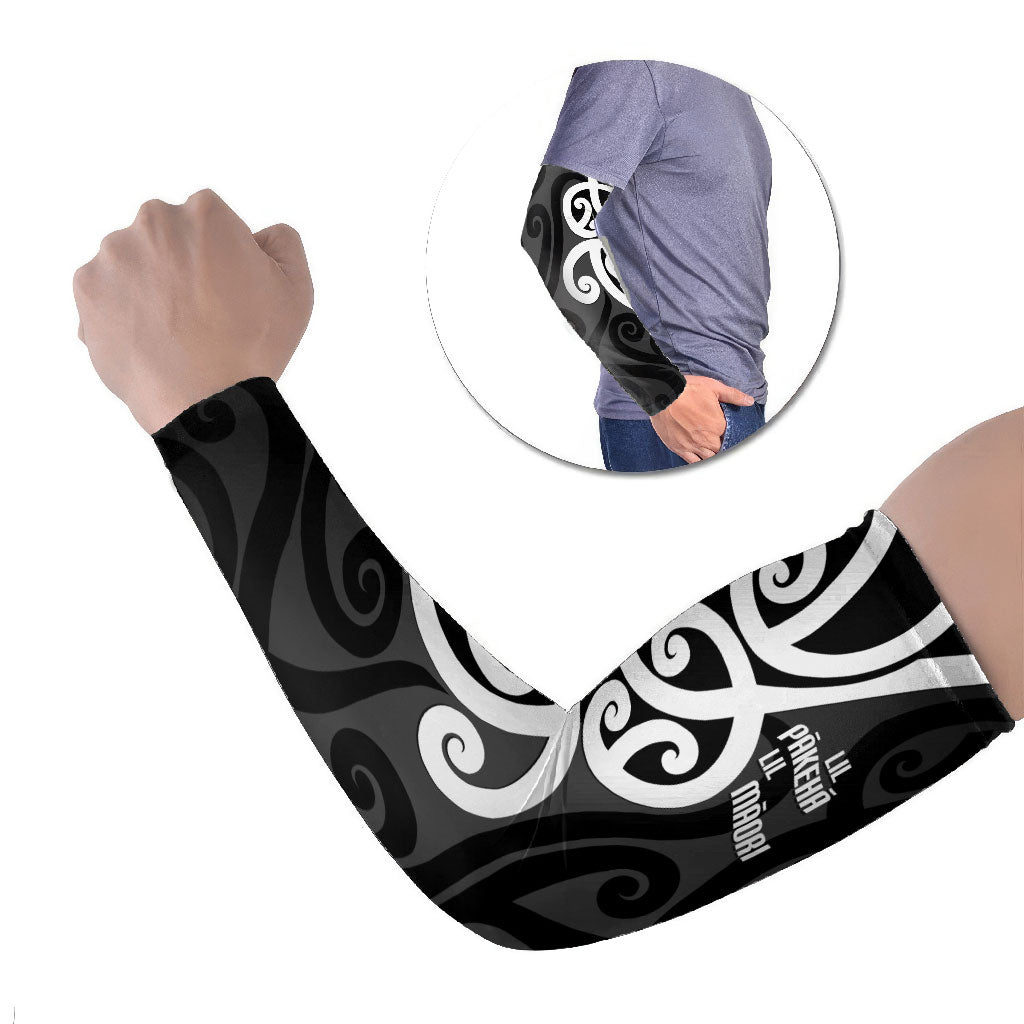 Lil Pakeha Lil Maori New Zealand Arm Sleeves Kiwi Proud Mangopare Pattern LT14 Set of 2 Black - Polynesian Pride