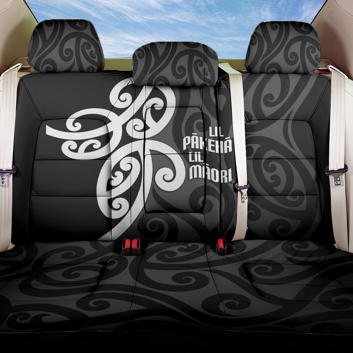Lil Pakeha Lil Maori New Zealand Back Car Seat Cover Kiwi Proud Mangopare Pattern LT14 One Size Black - Polynesian Pride
