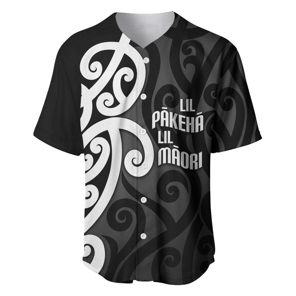 Lil Pakeha Lil Maori New Zealand Baseball Jersey Kiwi Proud Mangopare Pattern LT14 Black - Polynesian Pride