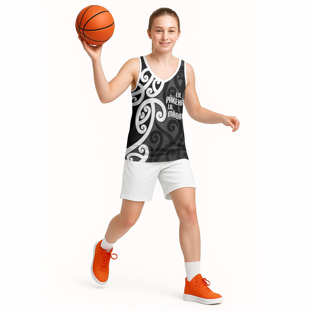 Lil Pakeha Lil Maori New Zealand Basketball Jersey Kiwi Proud Mangopare Pattern LT14 - Polynesian Pride