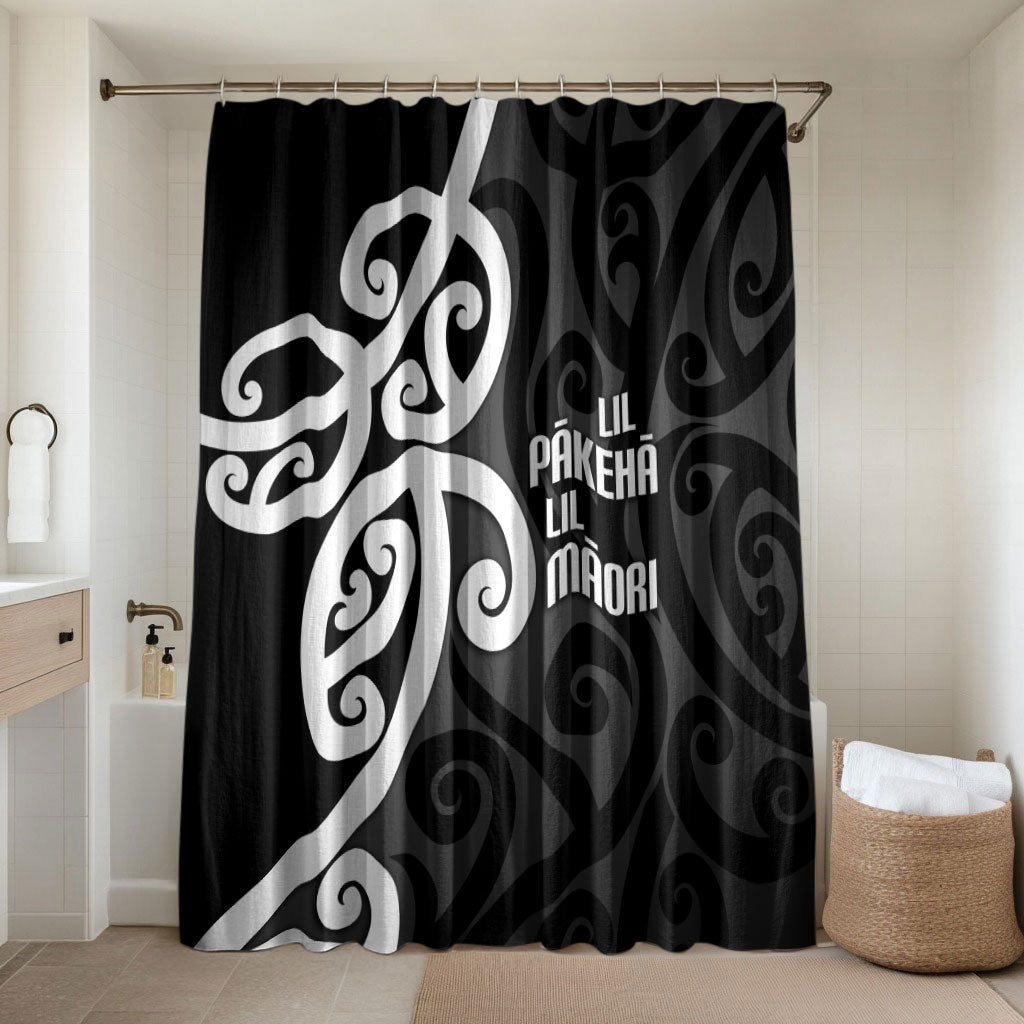 Lil Pakeha Lil Maori New Zealand Bathroom Set Kiwi Proud Mangopare Pattern LT14 Shower Curtain Only Black - Polynesian Pride