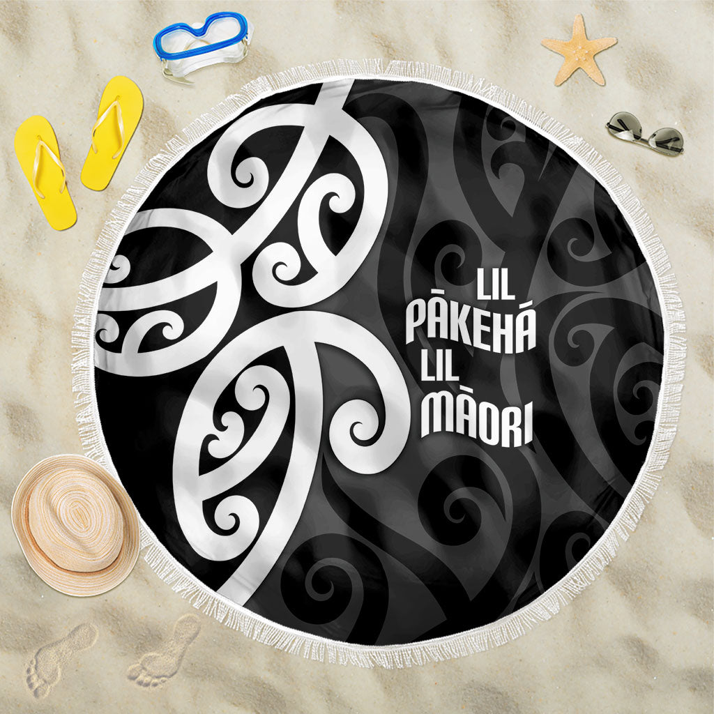 Lil Pakeha Lil Maori New Zealand Beach Blanket Kiwi Proud Mangopare Pattern LT14 One Size 150cm Black - Polynesian Pride